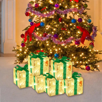 Christmas Glowing Gifts Box LED Light Up Present Boxes Case Ornaments Under Xmas Tree Decor Home Theme Party Supplies