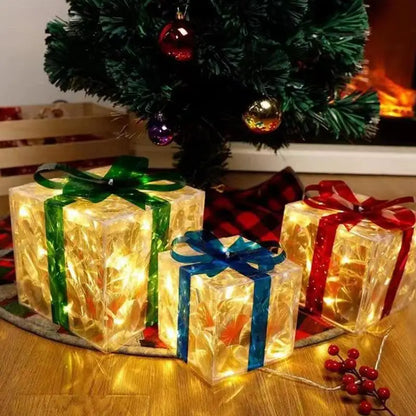 Christmas Glowing Gifts Box LED Light Up Present Boxes Case Ornaments Under Xmas Tree Decor Home Theme Party Supplies